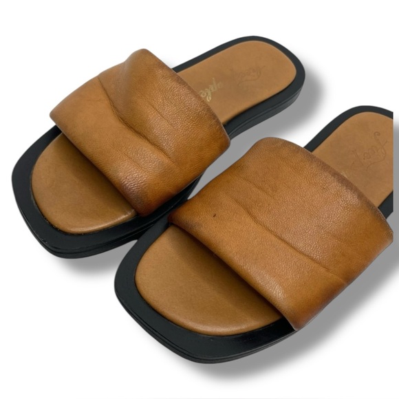 Free People Wren Slide Sandals Tan Leather Square Toe Flats EU 37 / US 6.5 - Picture 2 of 9